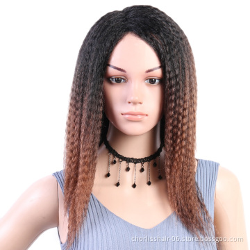 Wholesale Hot Selling Black Yaki Kinky Straight Afro Wig For Black Women Cheap Synthetic Hair Women's Wigs Cosplay Wig